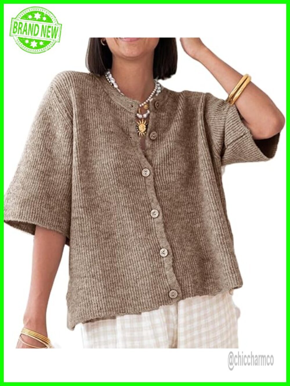 Y2K Crop Knit Cardigan T-Shirt Short Sleeve Button Down Casual Knitted Tees